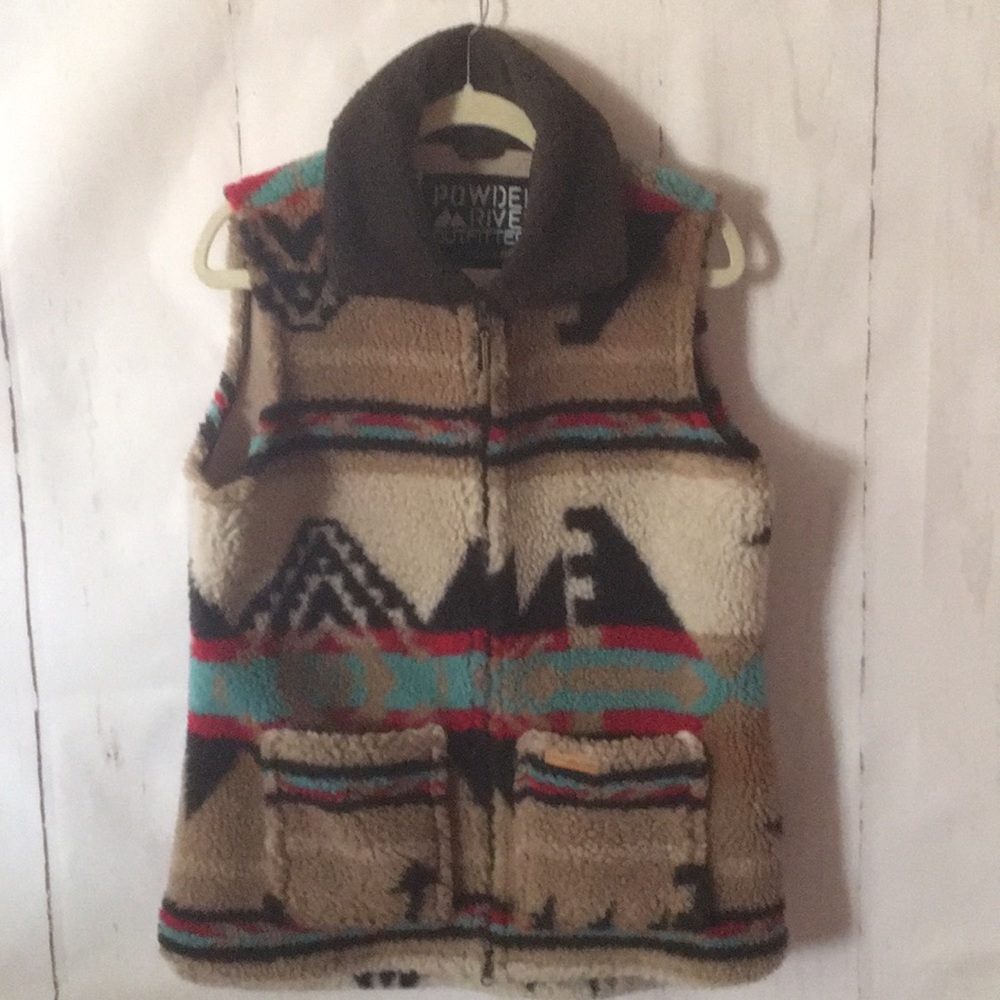 +SOLD+ Powder River Outfitters Thick L Fleece Southwestern Aztec Print Vest